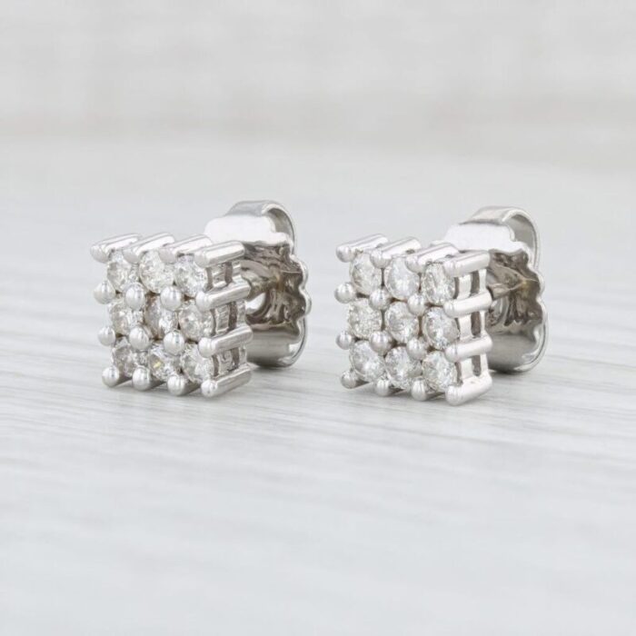 104ctw square diamond cluster earrings 14k white gold pierced studs 1929