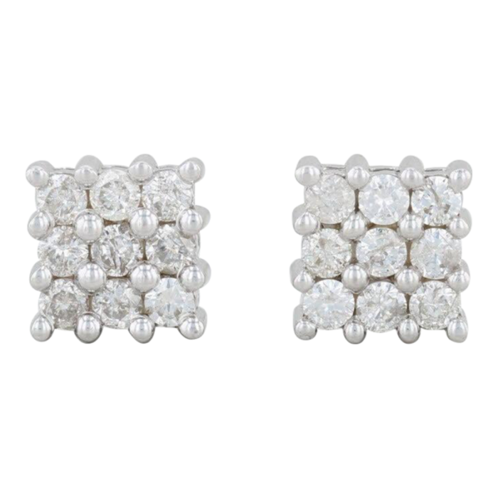 104ctw square diamond cluster earrings 14k white gold pierced studs 2376