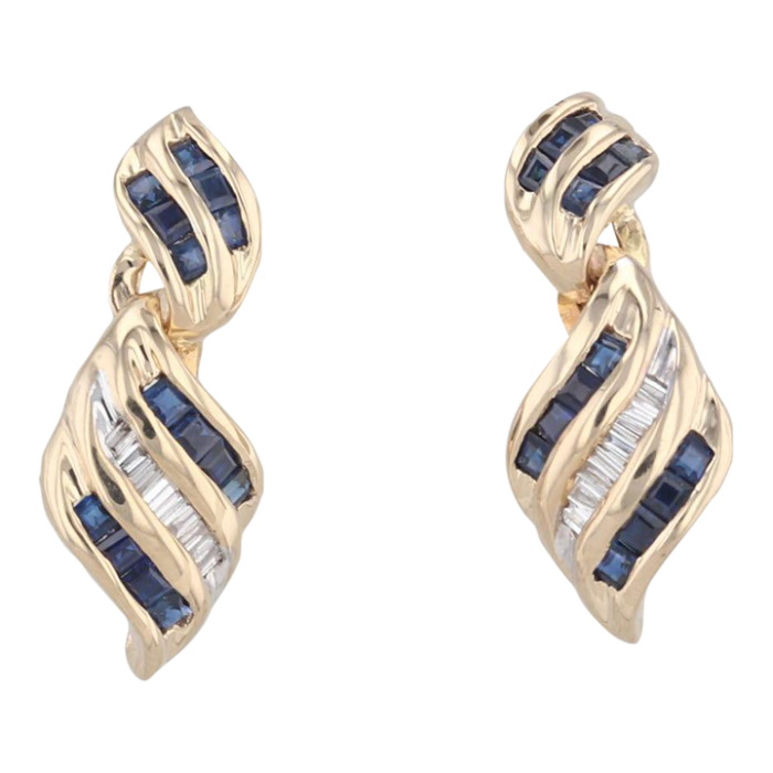 105ctw blue sapphire diamond drop earrings 14k yellow gold town and country 1970