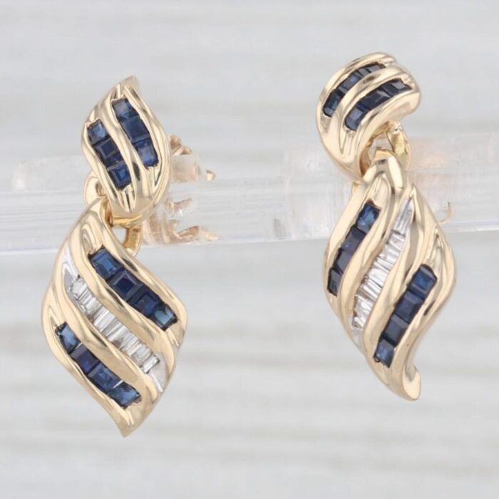 105ctw blue sapphire diamond drop earrings 14k yellow gold town and country 4231