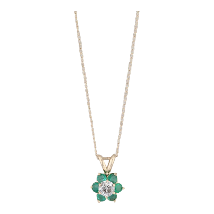 106ctw emerald diamond flower pendant necklace 14k yellow gold 16 curb chain 7520