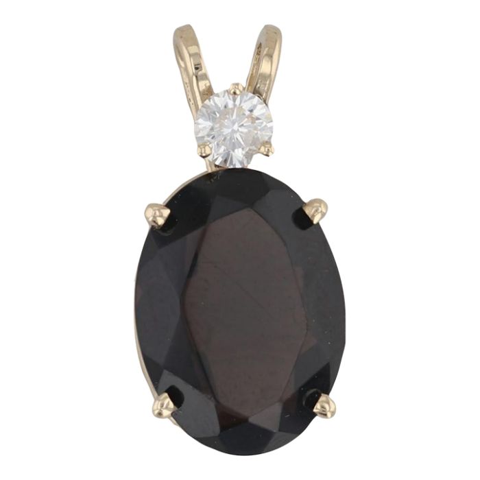 1077ctw oval smoky quartz diamond pendant 14k yellow gold 1796