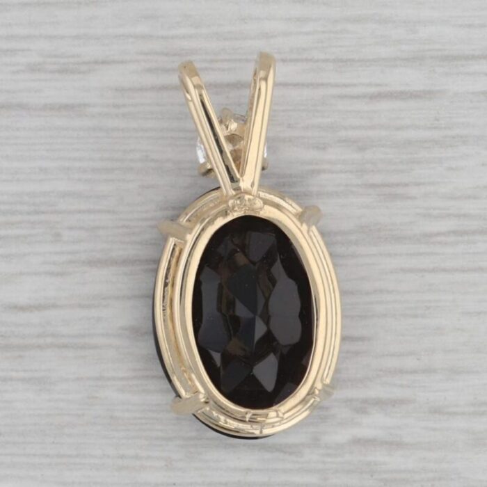 1077ctw oval smoky quartz diamond pendant 14k yellow gold 9724