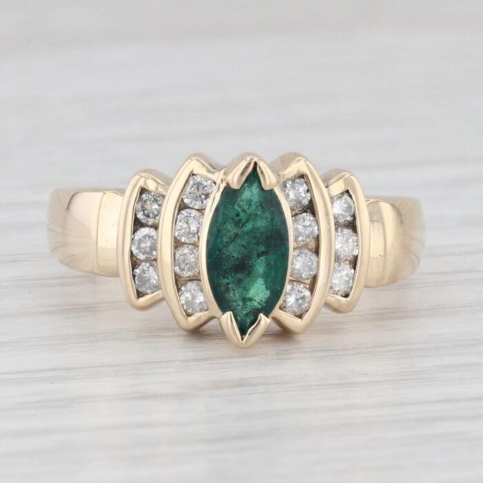 107ctw marquise emerald diamond ring 14k yellow gold size 775 3697