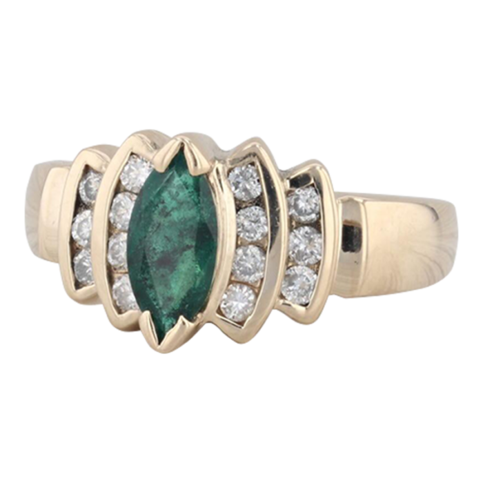 107ctw marquise emerald diamond ring 14k yellow gold size 775 6326