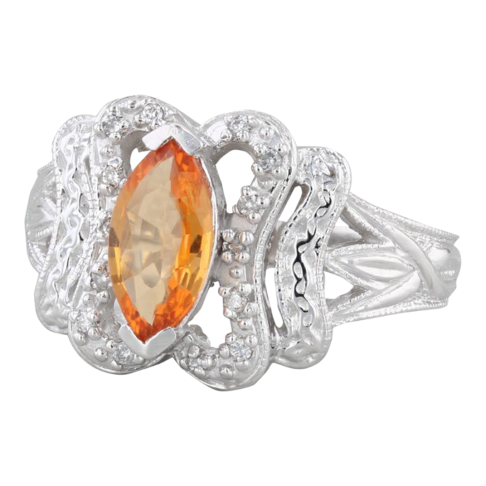 108ctw orange sapphire diamond ring 14k white gold size 7 7529