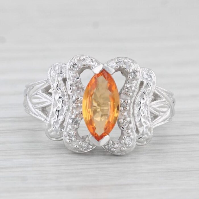 108ctw orange sapphire diamond ring 14k white gold size 7 8569