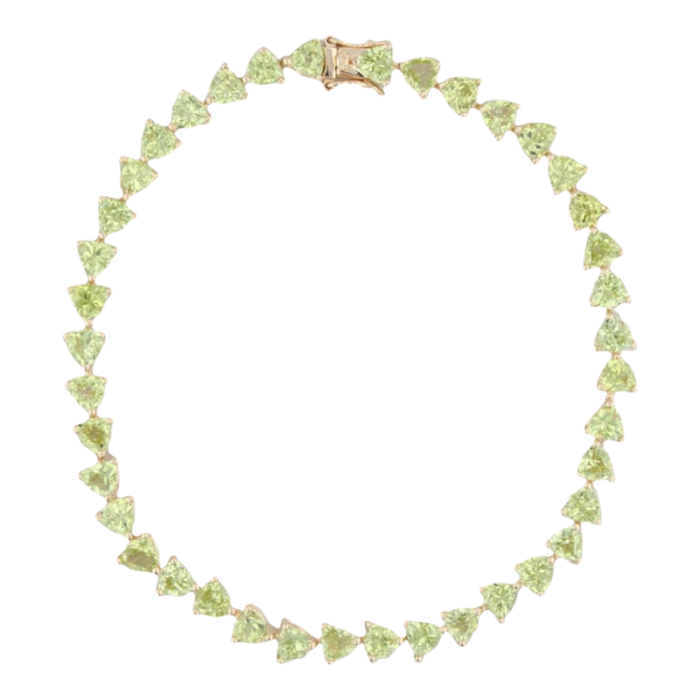 10ctw green peridot tennis bracelet 14k yellow gold 75 5mm 7438