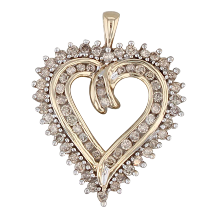 110ctw champagne diamond open heart pendant 10k yellow gold 3611