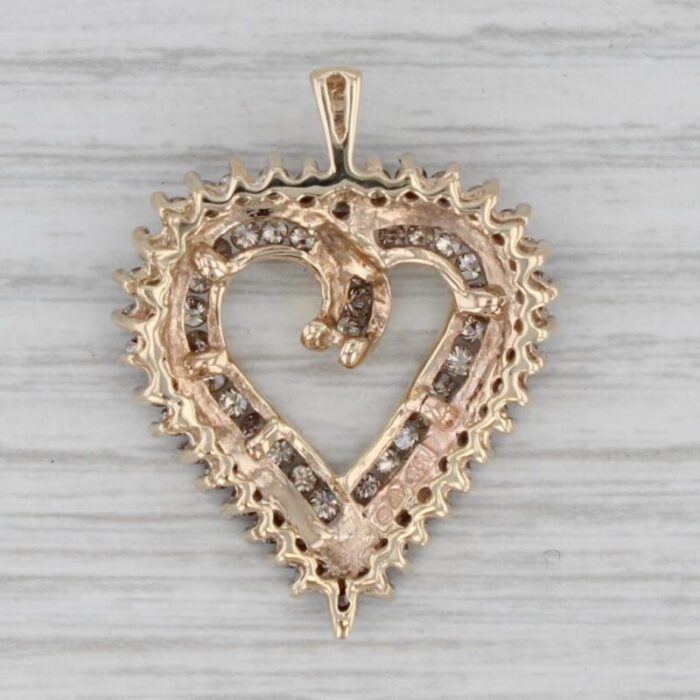 110ctw champagne diamond open heart pendant 10k yellow gold 5498