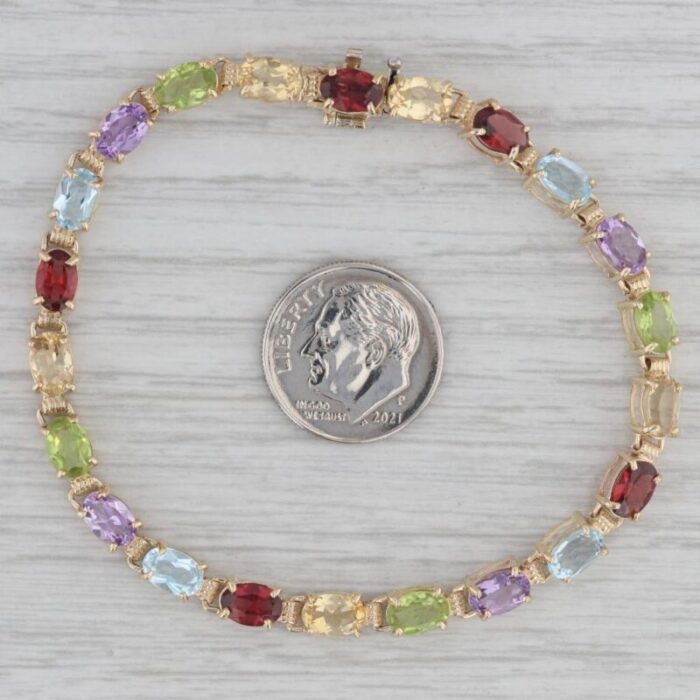 1118ctw multi gemstone tennis bracelet 14k gold 7 garnet topaz citrine peridot 1497