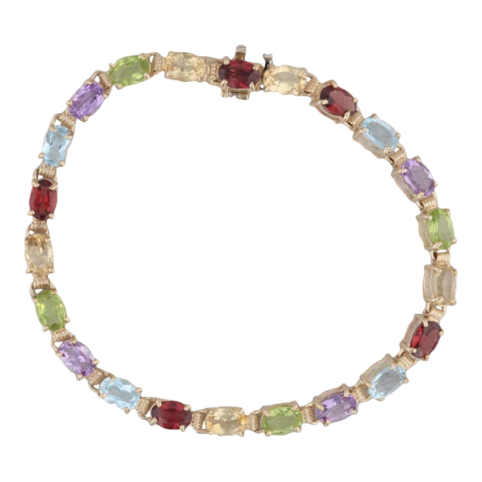 1118ctw multi gemstone tennis bracelet 14k gold 7 garnet topaz citrine peridot 8047