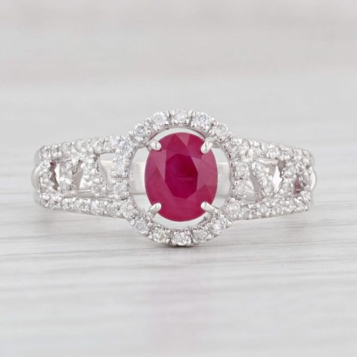 113ctw ruby diamond halo ring 14k white gold size 775 engagement 2525