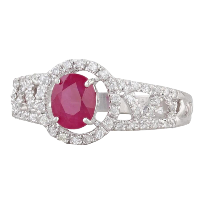 113ctw ruby diamond halo ring 14k white gold size 775 engagement 8104