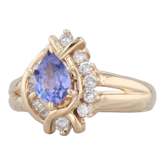 116ctw pear tanzanite diamond halo ring 14k yellow gold size 675 engagement 4035