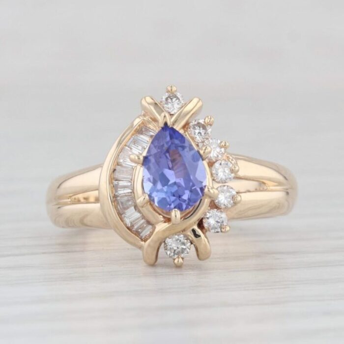 116ctw pear tanzanite diamond halo ring 14k yellow gold size 675 engagement 6592