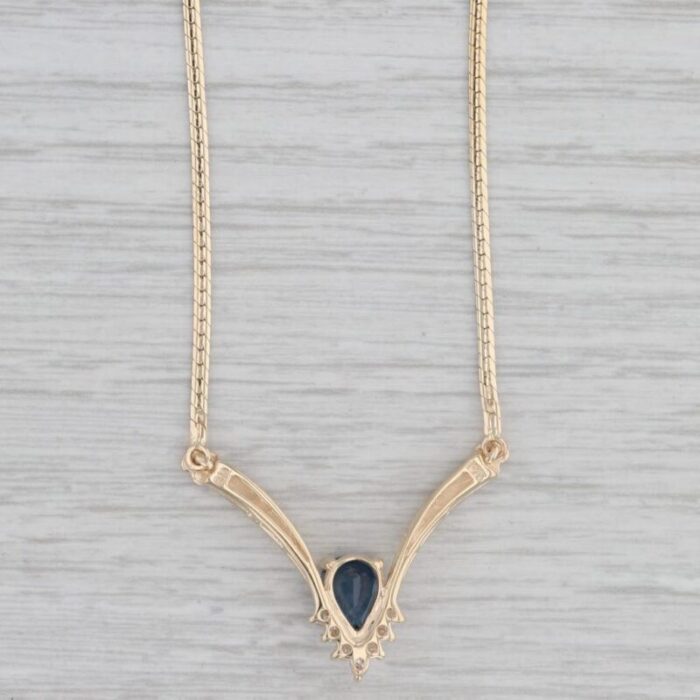 118ctw blue sapphire diamond v necklace 14k yellow gold 17 herringbone chain 1851