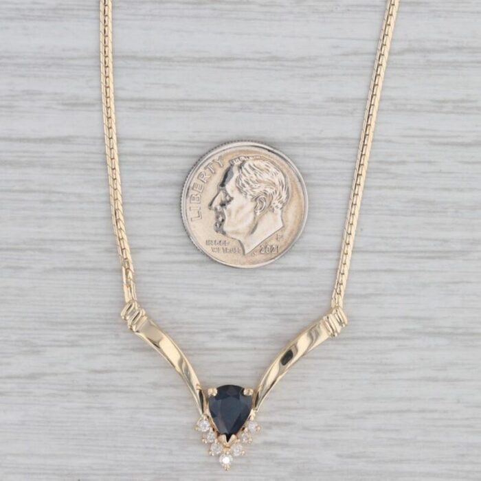 118ctw blue sapphire diamond v necklace 14k yellow gold 17 herringbone chain 3995