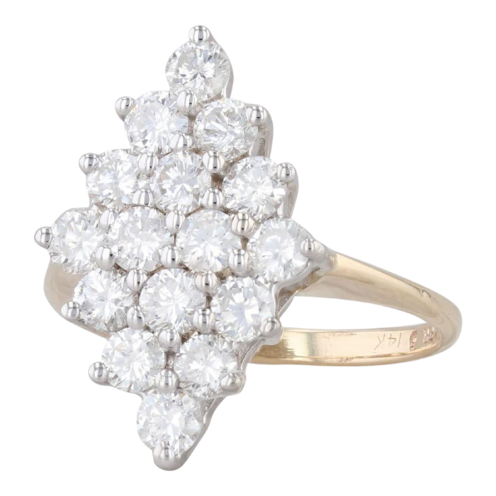 120ctw diamond cluster ring 14k yellow white gold size 575 engagement 6530