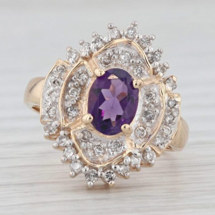 124ctw amethyst diamond ring 14k yellow gold size 75 cocktail 8762