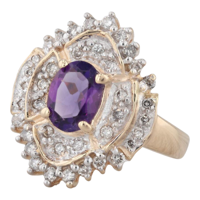 124ctw amethyst diamond ring 14k yellow gold size 75 cocktail 9704