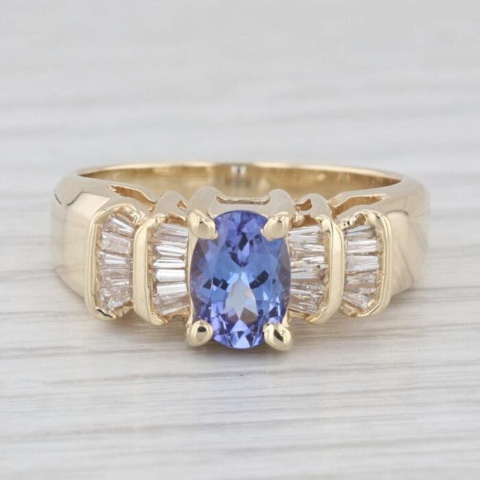 125 ctw tanzanite diamond baguette 14k yellow gold size 625 ring 8062