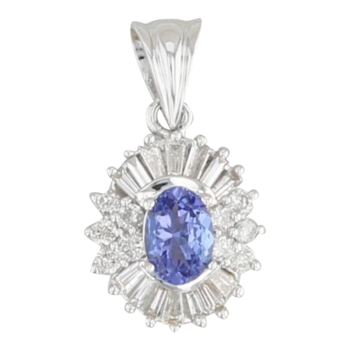 131ctw oval tanzanite diamond halo drop pendant 14k white gold 0234