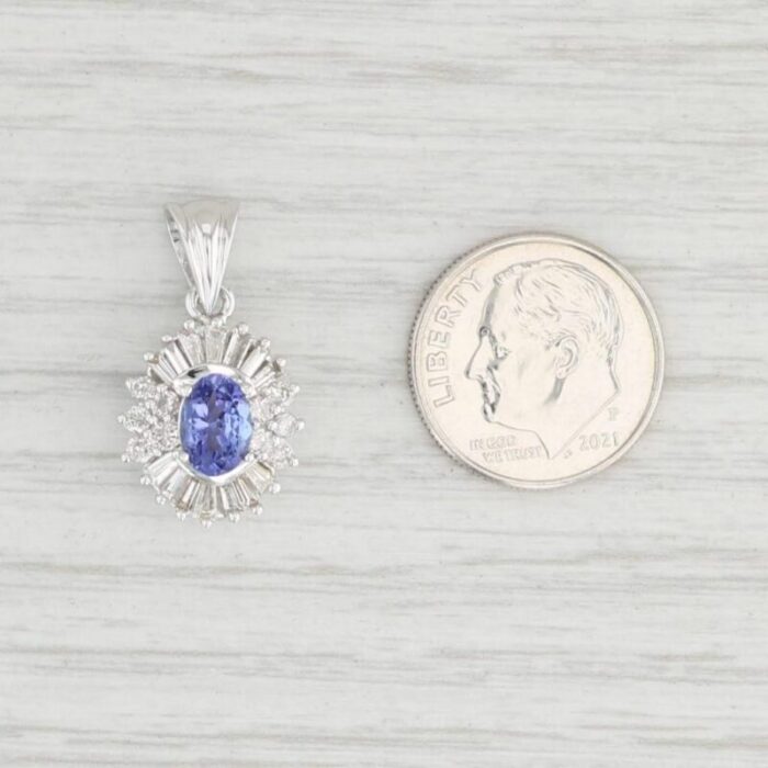 131ctw oval tanzanite diamond halo drop pendant 14k white gold 6109