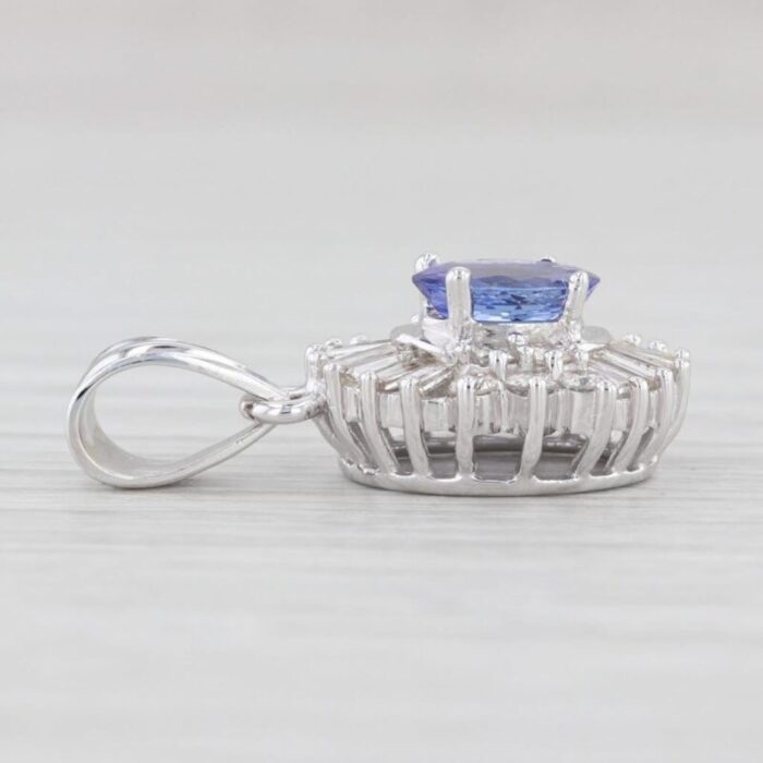 131ctw oval tanzanite diamond halo drop pendant 14k white gold 9690