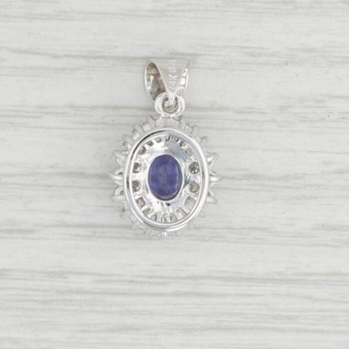 131ctw oval tanzanite diamond halo drop pendant 14k white gold 9780