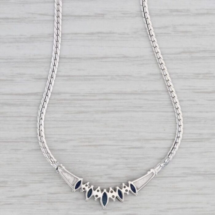 134ctw blue sapphire diamond necklace 14 white gold 1675 herringbone chain 1835