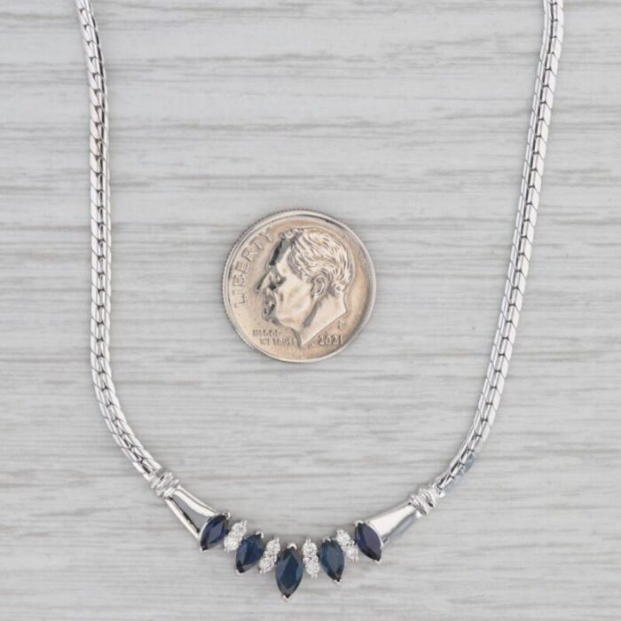 134ctw blue sapphire diamond necklace 14 white gold 1675 herringbone chain 5695