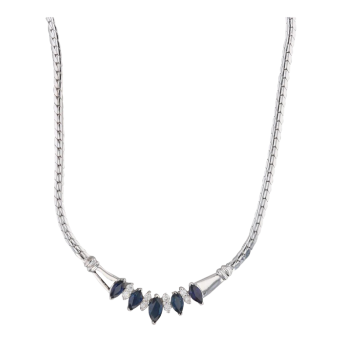 134ctw blue sapphire diamond necklace 14 white gold 1675 herringbone chain 5892