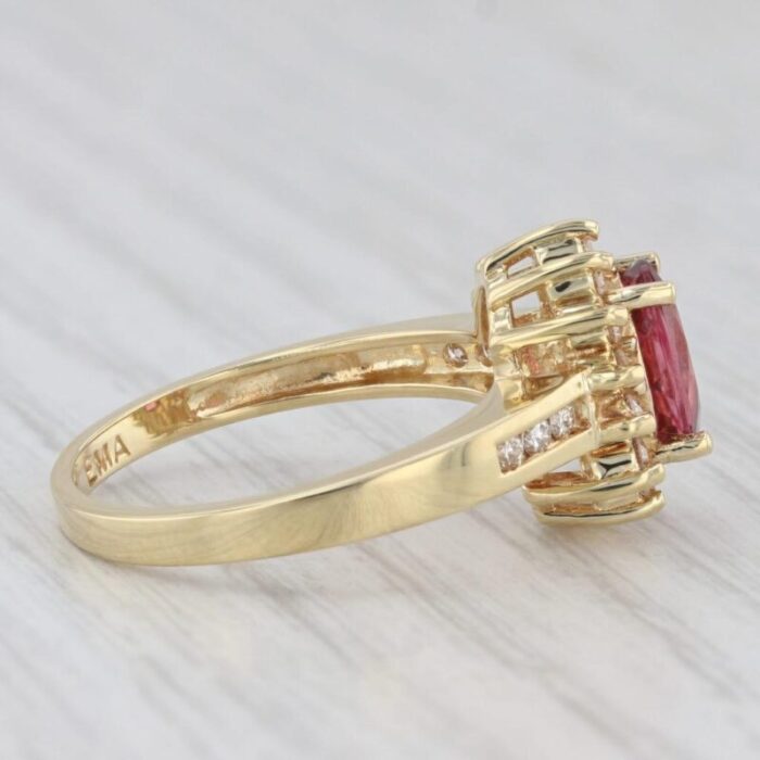 135ctw oval pink tourmaline diamond halo ring 18k yellow gold size 675 3928