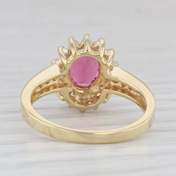 135ctw oval pink tourmaline diamond halo ring 18k yellow gold size 675 4623