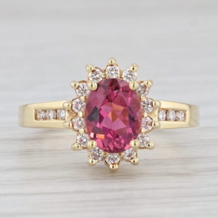 135ctw oval pink tourmaline diamond halo ring 18k yellow gold size 675 4952