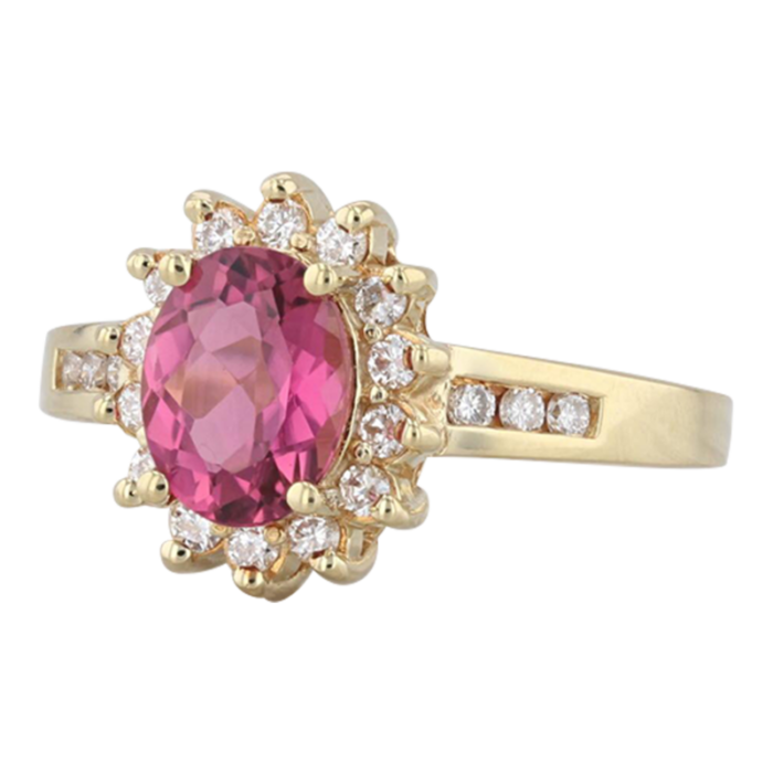 135ctw oval pink tourmaline diamond halo ring 18k yellow gold size 675 6981