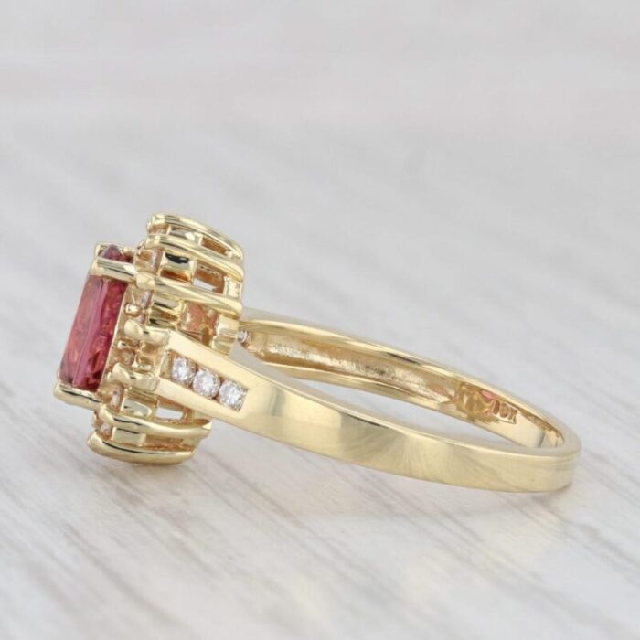 135ctw oval pink tourmaline diamond halo ring 18k yellow gold size 675 8809