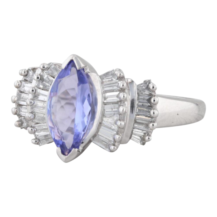 137ctw marquise tanzanite diamond ring 14k white gold size 7 5487