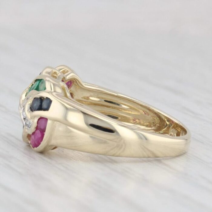 137ctw woven gemstone ring 14k gold diamond emerald sapphire lab created ruby size 7 8277