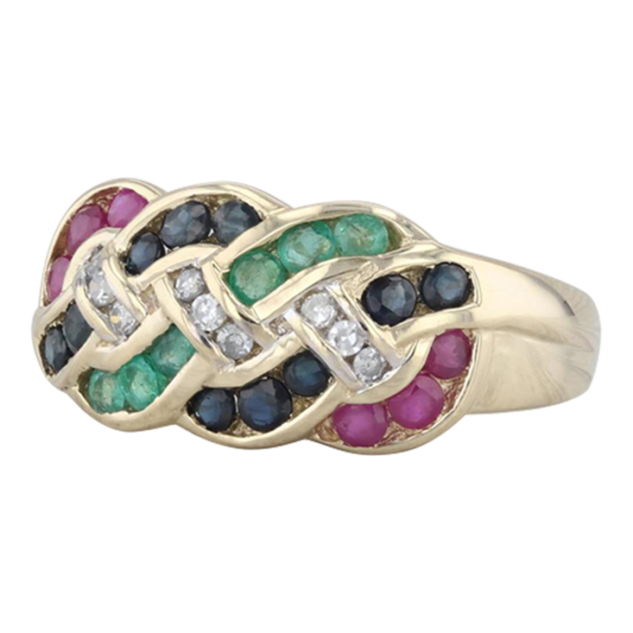 137ctw woven gemstone ring 14k gold diamond emerald sapphire lab created ruby size 7 8472