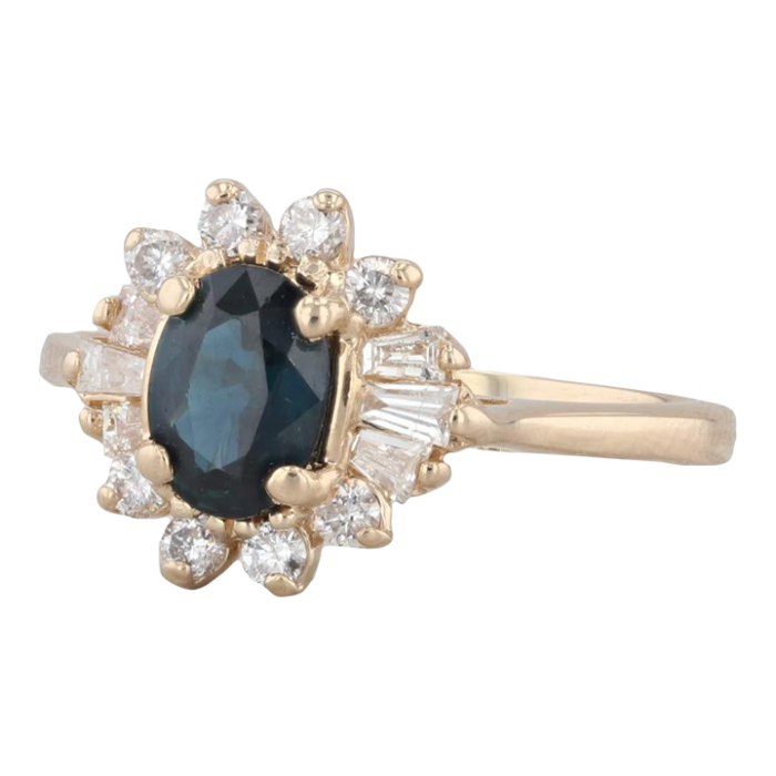 140ctw dark blue sapphire diamond halo ring 14k yellow gold sz 725 engagement 7634