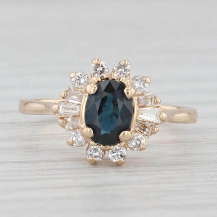 140ctw dark blue sapphire diamond halo ring 14k yellow gold sz 725 engagement 8704