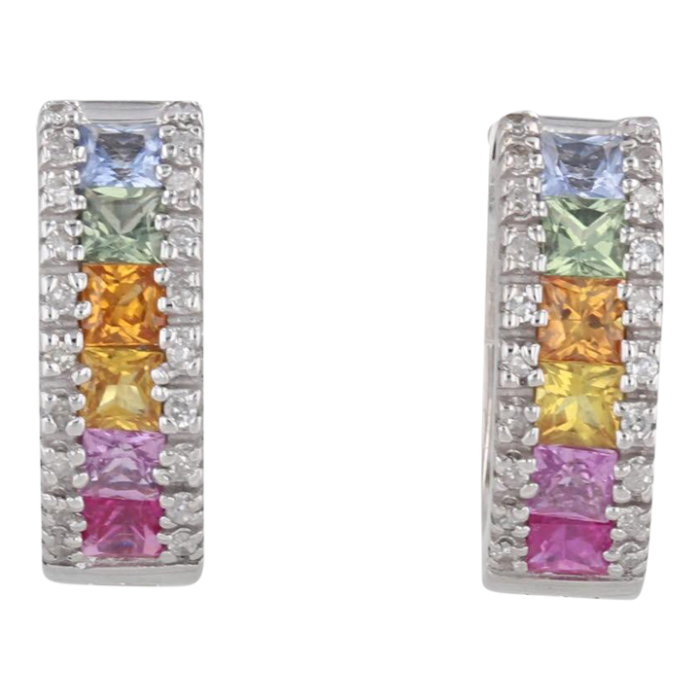 142ctw diamond multicolor sapphire hoop huggie earrings 14k white gold hoops 2 pieces 2707