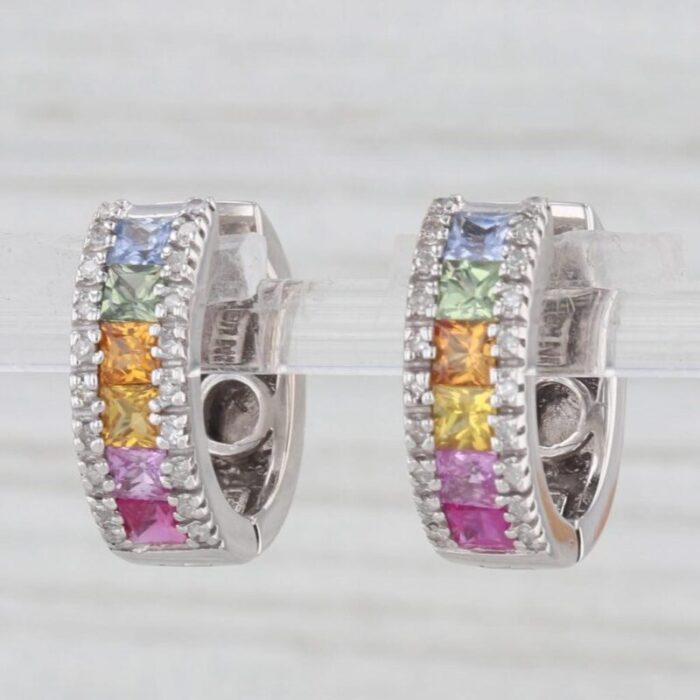 142ctw diamond multicolor sapphire hoop huggie earrings 14k white gold hoops 2 pieces 5603