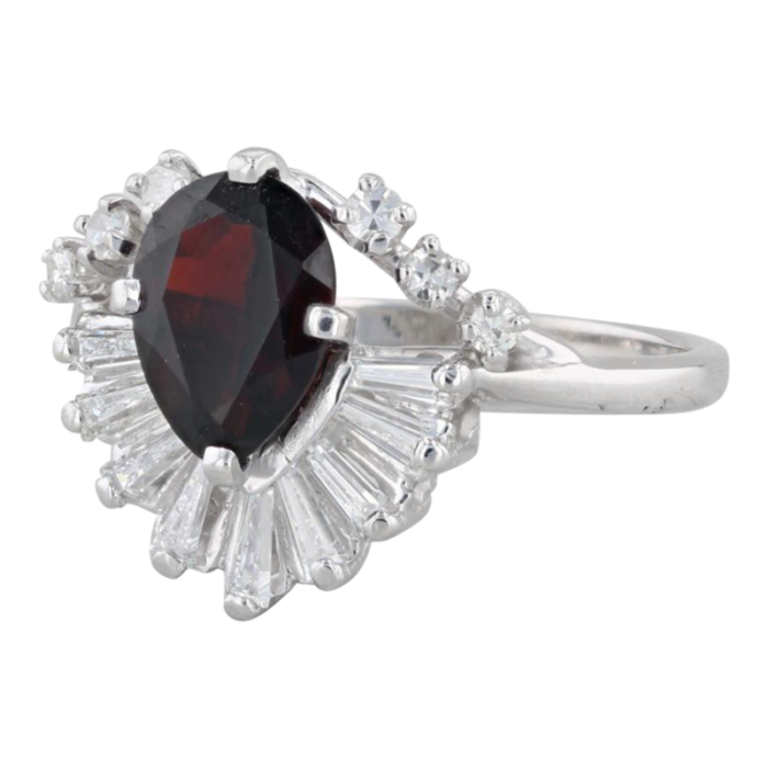 145ctw pear garnet diamond spray ring 14k white gold size 65 3023