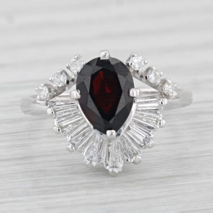 145ctw pear garnet diamond spray ring 14k white gold size 65 8960