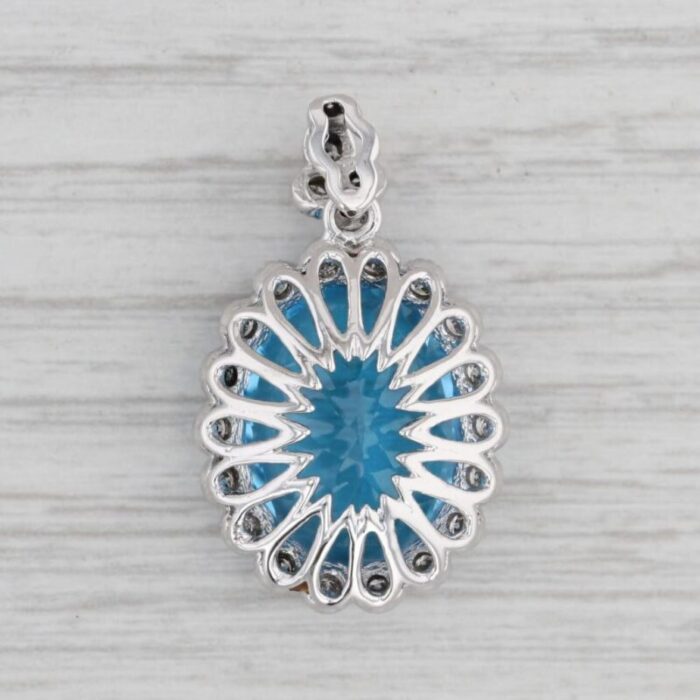 1466ctw blue topaz diamond halo pendant 14k white gold statement drop 0804