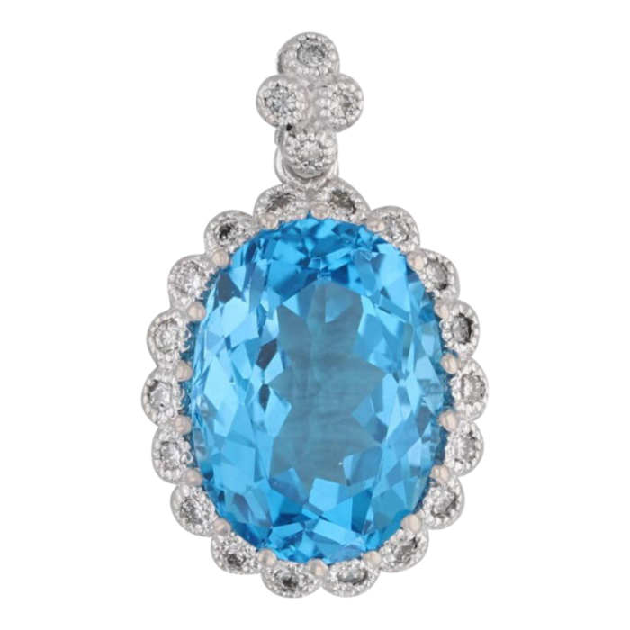 1466ctw blue topaz diamond halo pendant 14k white gold statement drop 2679