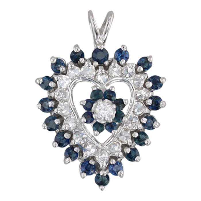 150ctw blue sapphire white diamond heart pendant 14k white gold 0909